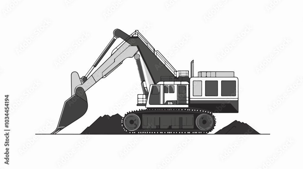 Naklejka premium Black and white illustration of heavy quarry equipment.