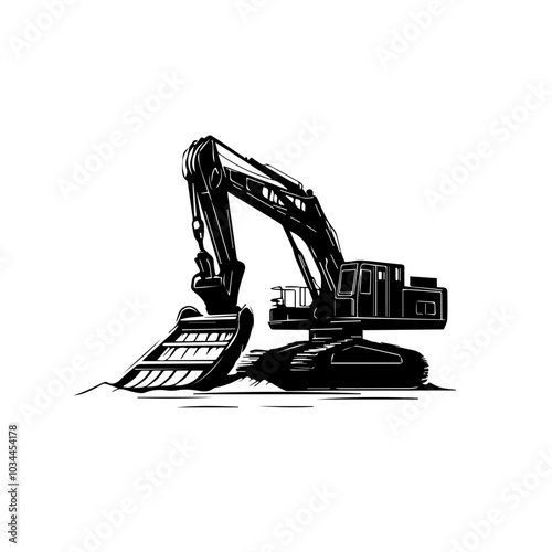 Black and white illustration of heavy quarry equipment.