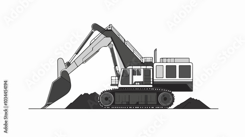 Black and white illustration of heavy quarry equipment.