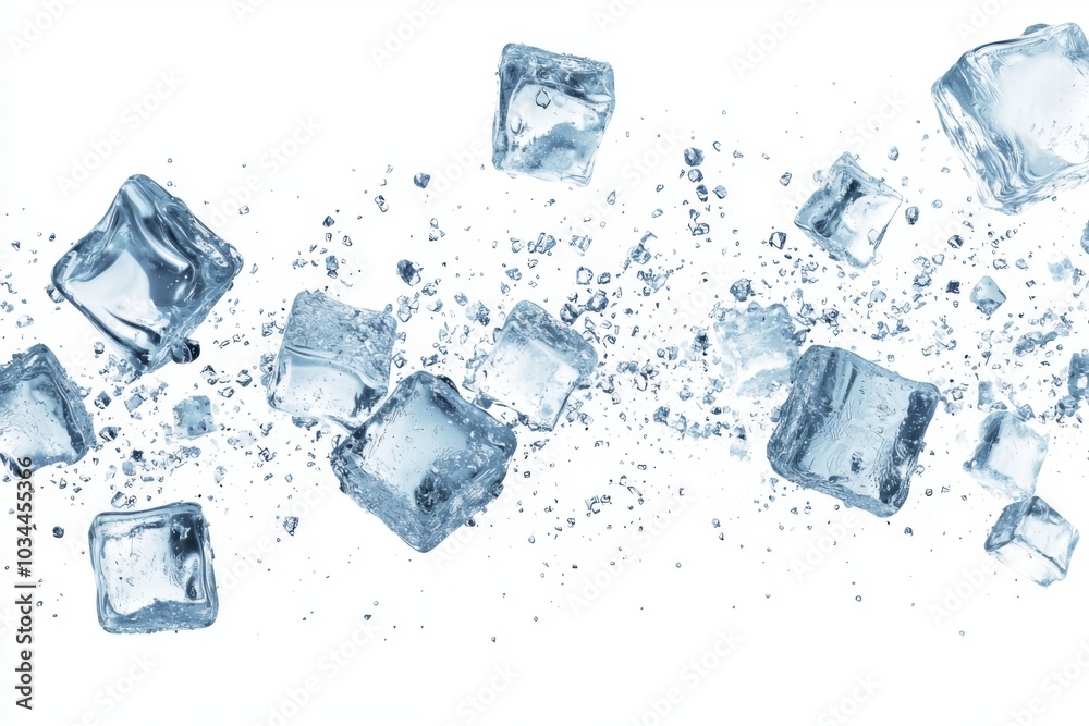 Flying ice cubes isolated on white background Flying ice cubes isolated on white background
