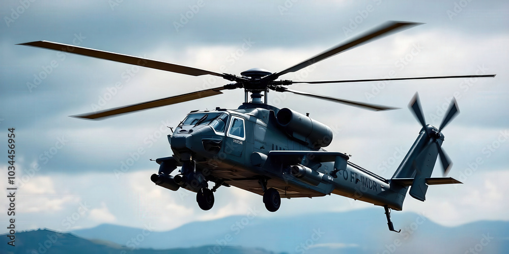 A dramatic image of a helicopter gunship in flight, showcasing its agility and firepower. Perfect for military themes, aviation enthusiasts, and defense technology discussions A dramatic image of a helicopter gunship in flight, showcasing its agility and firepower. Perfect for military themes, aviation enthusiasts, and defense technology discussions