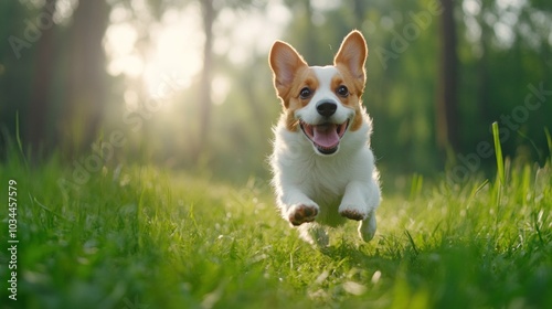 Dog running through a field of tall grass, symbolizing freedom, joy, and the simple pleasures of life