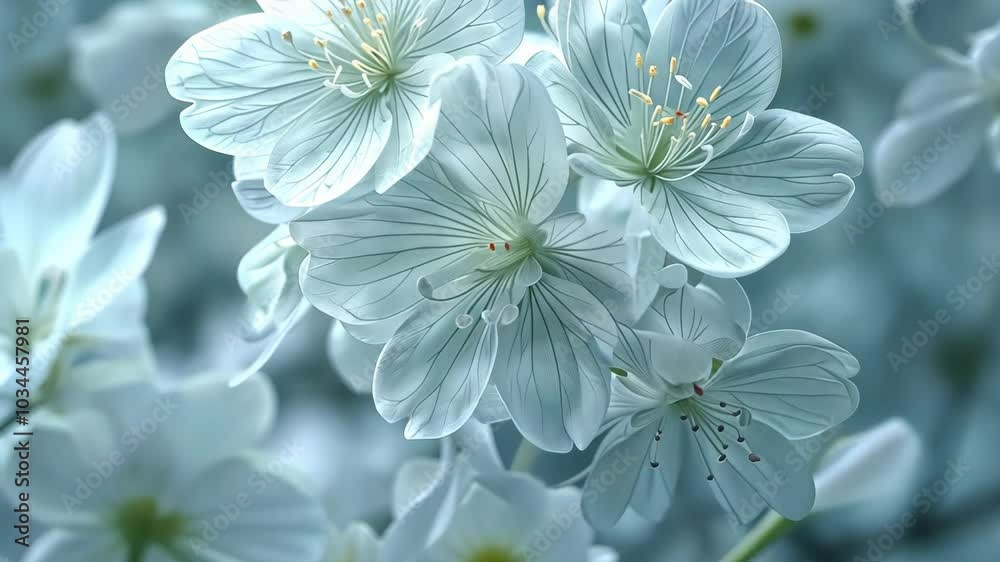 Delicate white flowers with green stems and yellow centers bloom in the springtime Delicate white flowers with green stems and yellow centers bloom in the springtime