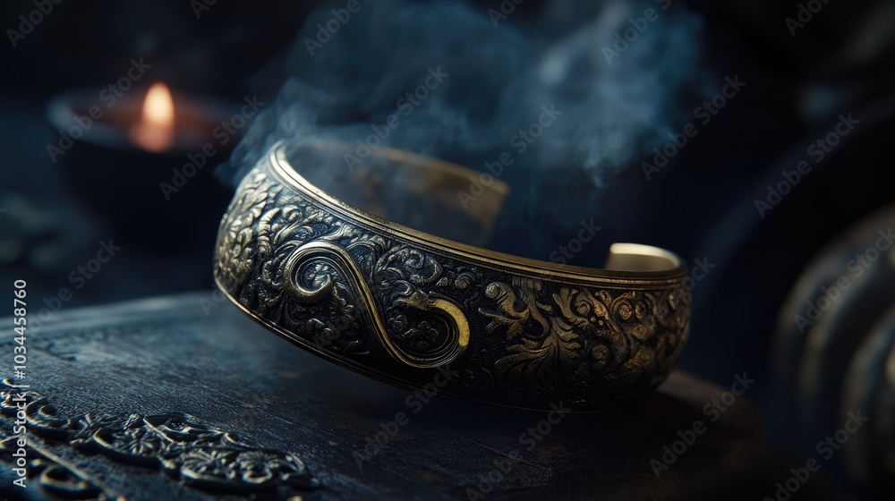 Antique Bronze Bracelet with Intricate Design and Smoke