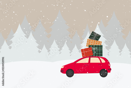 Christmas and New Year car with gifts. New year delivery service