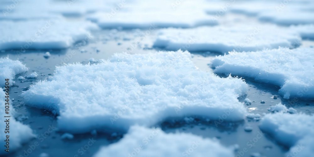 Obraz premium Texture of icy ground featuring frozen patches of ice, creating a captivating surface. Ideal for backgrounds, winter themes, or any project needing a cool, frosty aesthetic