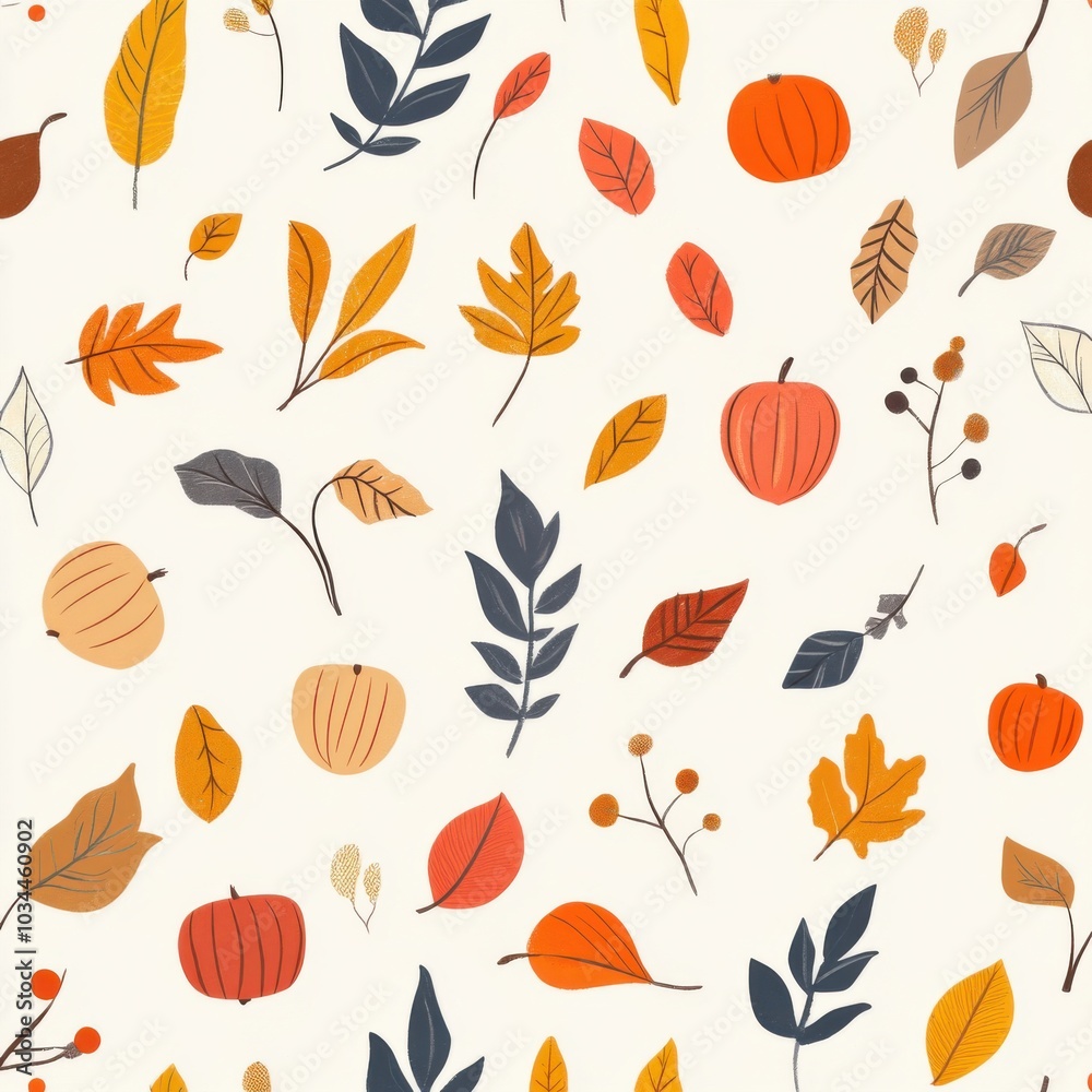 a pattern of leaves and berries on a white background