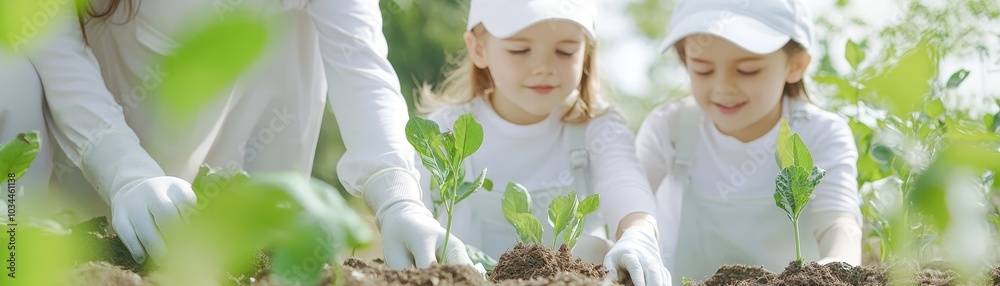 Nurturing nature children engaging in gardening activities to cultivate young plants and foster environmental awareness Nurturing nature children engaging in gardening activities to cultivate young plants and foster environmental awareness