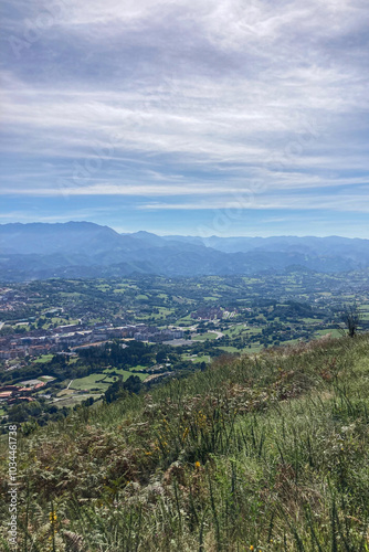 Panoramic view on Oviedo city and surrounding mountains in Oviedo, Spain