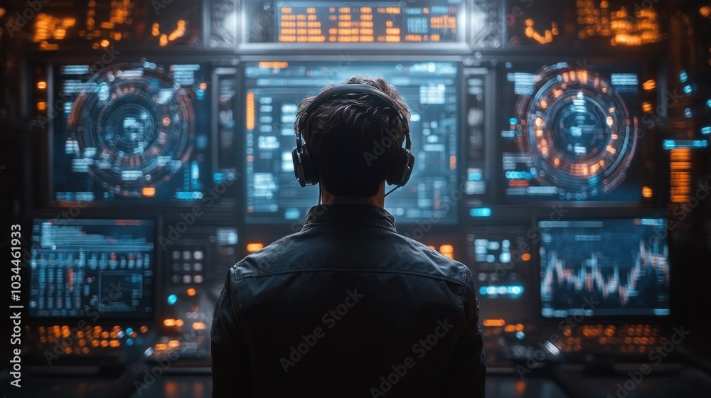 Man in Front of Computer Screens Man in Front of Computer Screens