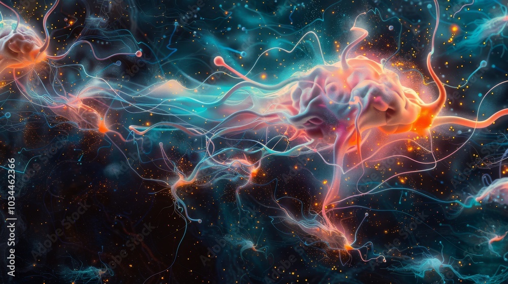 A close-up of brain cells in action, illustrating synaptic activity and neural communication A close-up of brain cells in action, illustrating synaptic activity and neural communication