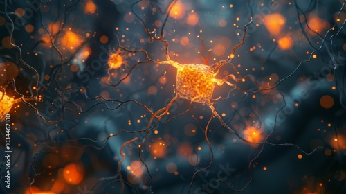 A close-up of brain cells in action, illustrating synaptic activity and neural communication