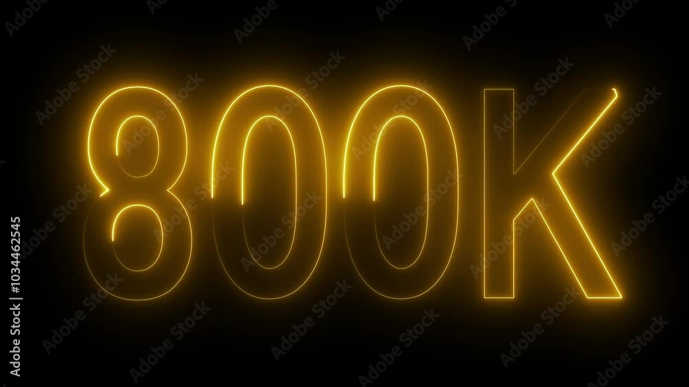800K text animation by yellow color neon on black background.