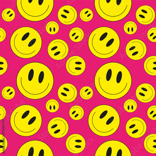 Vector illustration. Emoji smiling faces on bright background. Emoticons in flat cartoon style for web and social media. Seamless pattern
