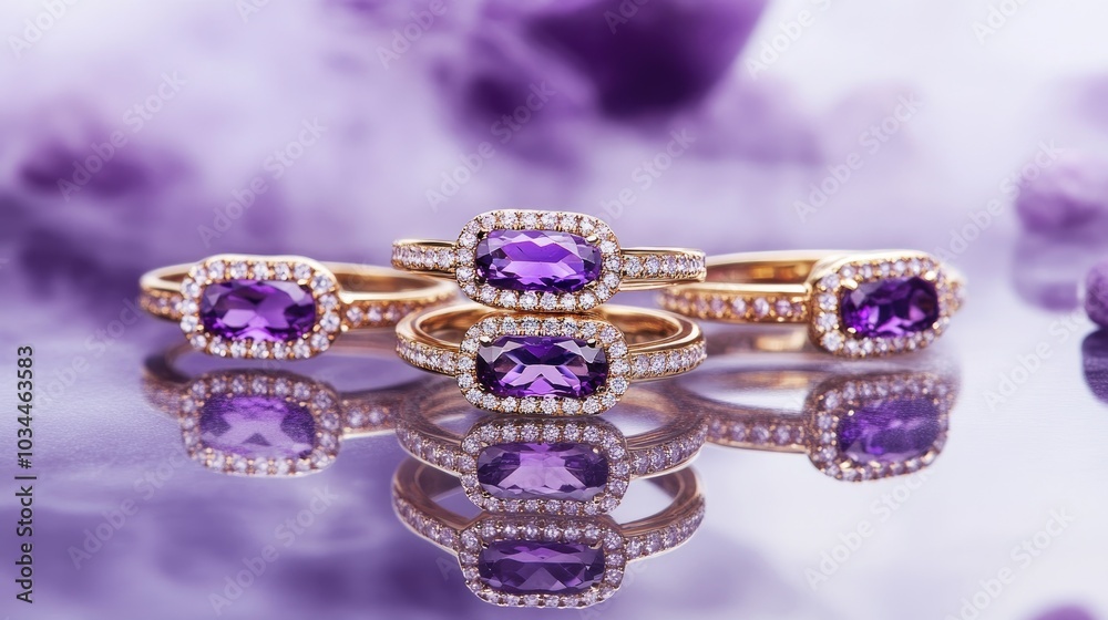 Elegant Purple Gemstone Rings with Reflection Elegant Purple Gemstone Rings with Reflection