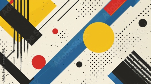 Abstract geometric Bauhaus pattern poster with overlapping shapes and primary colors. Minimalist design. Vector art
