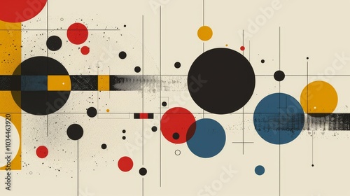 Abstract geometric Bauhaus pattern poster with overlapping shapes and primary colors. Minimalist design. Vector art