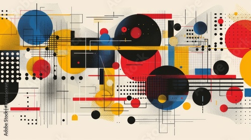 Abstract geometric Bauhaus pattern poster with overlapping shapes and primary colors. Minimalist design. Vector art photo