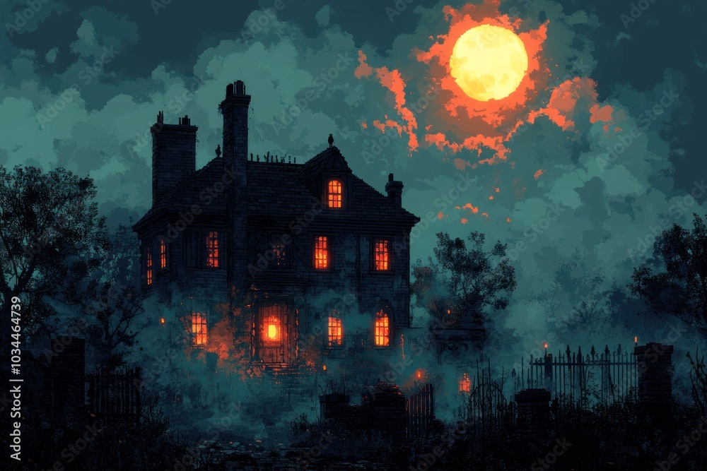 Haunted House Under Blood Moon Haunted House Under Blood Moon