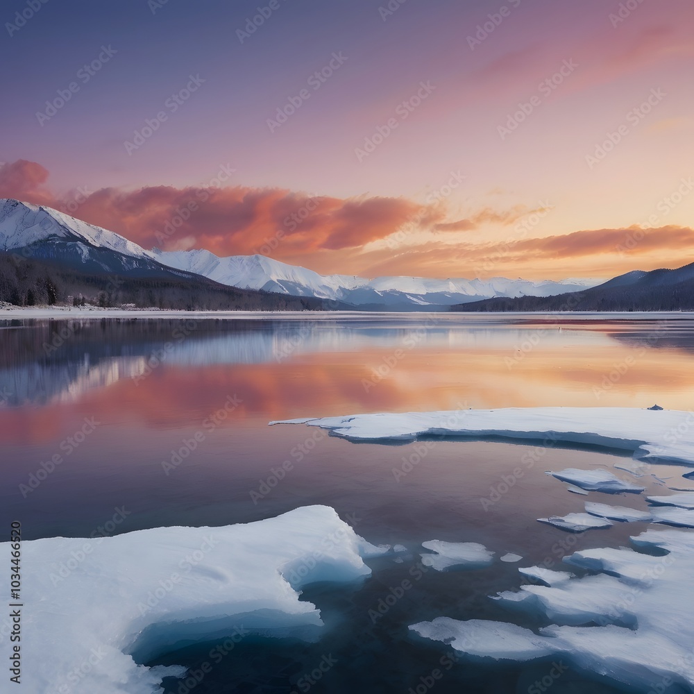 Fototapeta premium Frozen lake at dusk