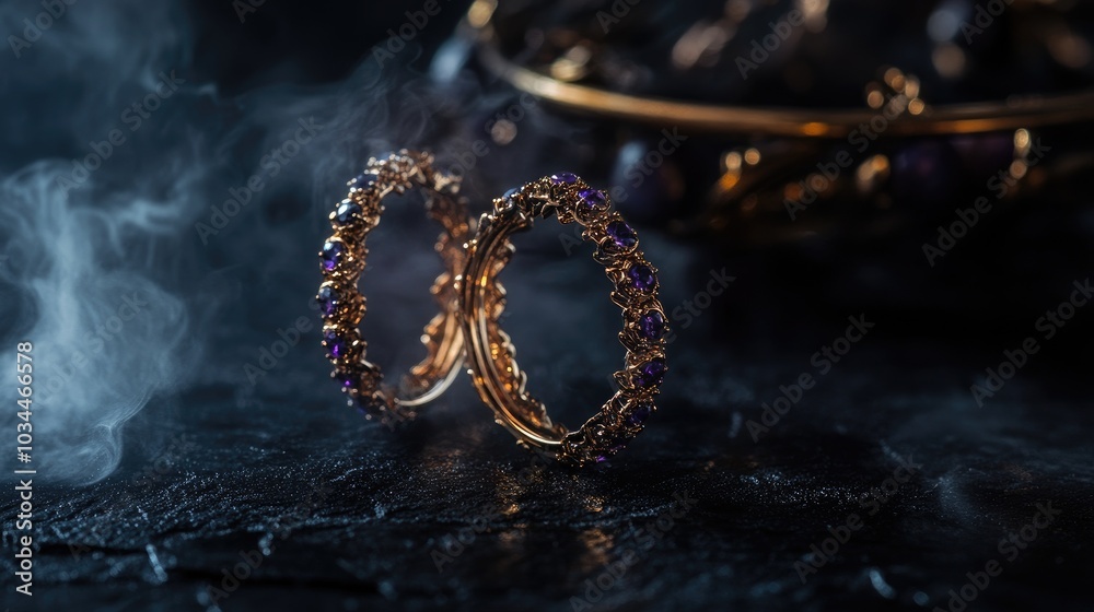 Elegant Golden Hoop Earrings with Mystic Smoke Effect Elegant Golden Hoop Earrings with Mystic Smoke Effect