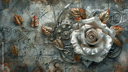 floral, vintage background, peony, flower, products, engineer, generative, artificial intelligence, steampunk, background, clockwork, brooch, rose, flower, love, nature, pink, decoration, bouquet, ros