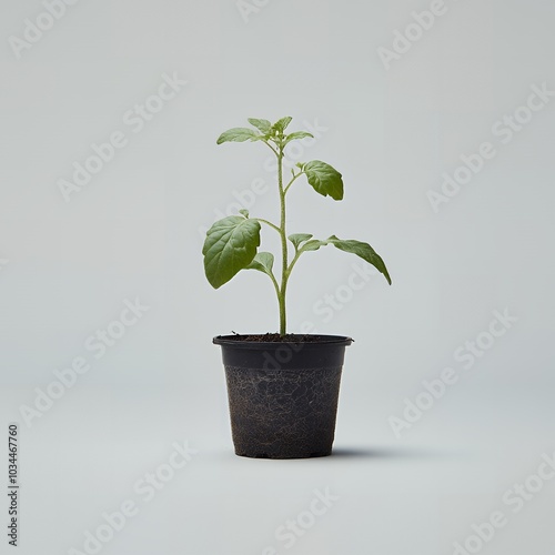 Small green plant in a black pot