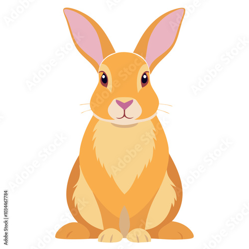 Cute rabbit sitting calmly isolated in a flat design on a white background