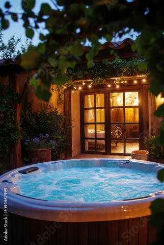 a hot tub sitting in the middle of a backyard