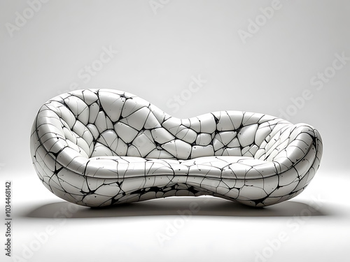 Futuristic White Sofa with Black Web-Like Pattern and Organic Curves for Modern Interior Design