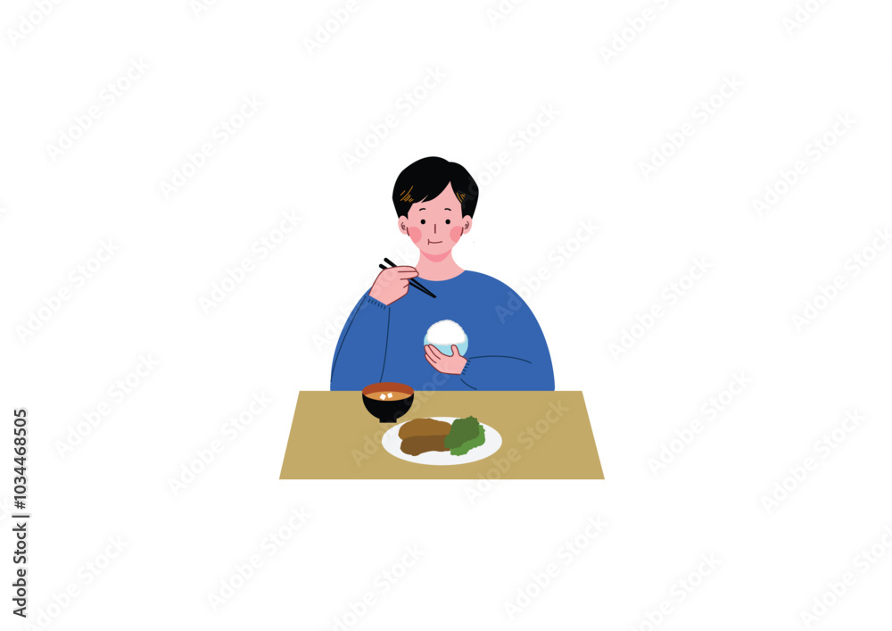 食事をする若い男性 食事をする若い男性