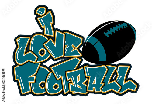 I Love Football - grey, black and gold football - ball - sport vector graphics for street art - graffiti lettering typography - art illustration - multicolor - writen Word -	

	
