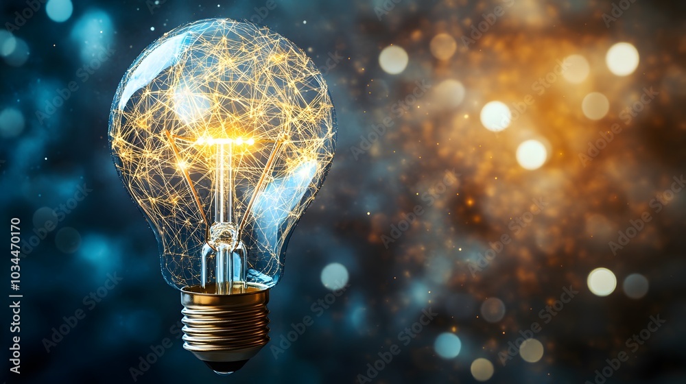 Illuminated Light Bulb with a Network of Glowing Lines