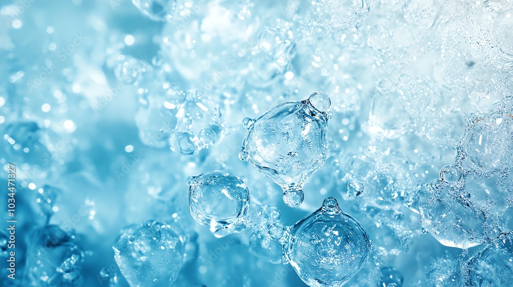 Close-up of ice bubbles and frost, creating a textured icy blue background. Close-up of ice bubbles and frost, creating a textured icy blue background.