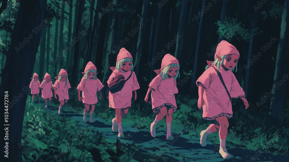 Comics, fantasy, child, children, elf, forest, adventure, magic, spell, sleeping