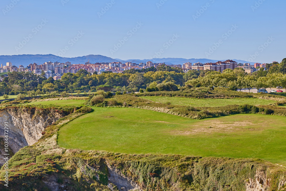 Obraz premium Landscape of the city of Santander, Spain, viewed from the observation point of the Cabo Mayor lighthouse