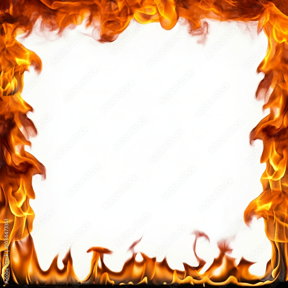A vibrant flame border surrounds a pristine white center. A vibrant flame border surrounds a pristine white center.