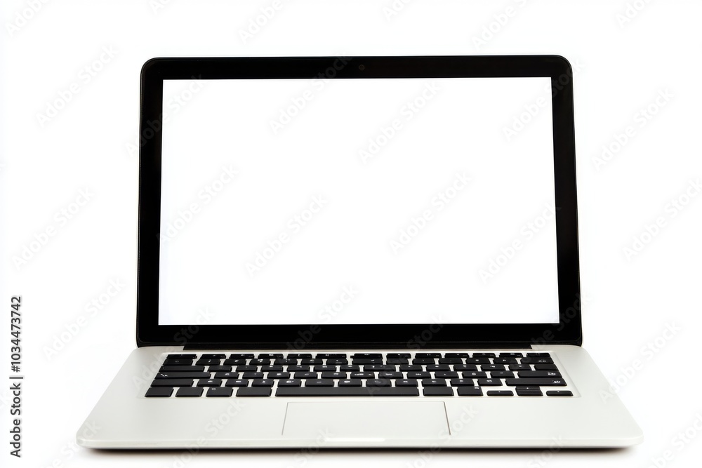 Laptop with a blank white screen for branding purposes isolated on white background Laptop with a blank white screen for branding purposes isolated on white background