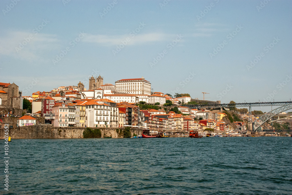 Cityscape of Porto - Portugal, with view from Douro river to the cathedral Sé Cityscape of Porto - Portugal, with view from Douro river to the cathedral Sé