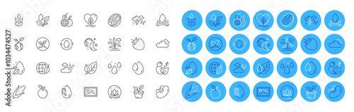 Gluten free, Green energy and Strawberry line icons pack. Water splash, Plants watering, Water drop web icon. Bad weather, Windy weather, Pecan nut pictogram. Apple, Sleep, Lotus. Vector