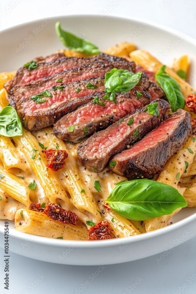 Delicious Air Fryer Steak and Pasta Dish Served With Basil and Sun-Dried Tomatoes Delicious Air Fryer Steak and Pasta Dish Served With Basil and Sun-Dried Tomatoes