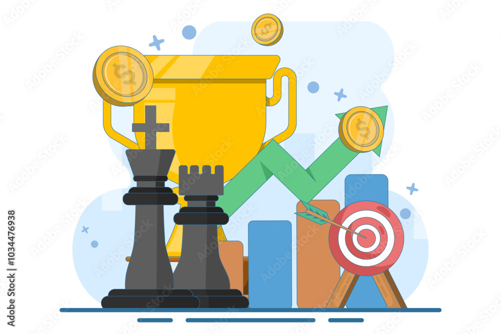 business and marketing strategy concept, Strategic planning and tactics in business, Analyzing projects, Financial reports, Strategic thinking, Financial analysis, Flat vector illustration template. business and marketing strategy concept, Strategic planning and tactics in business, Analyzing projects, Financial reports, Strategic thinking, Financial analysis, Flat vector illustration template.