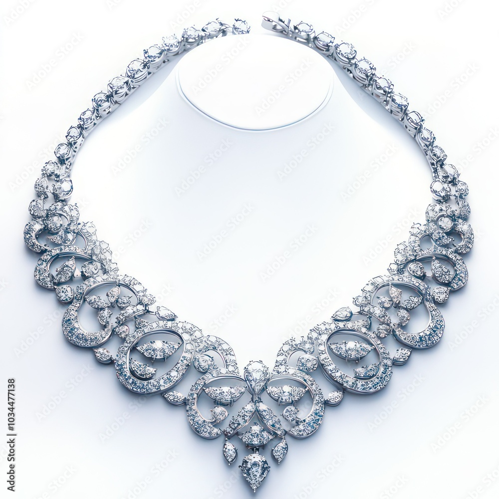 Luxury necklace with diamonds isolated on white created with Generative AI