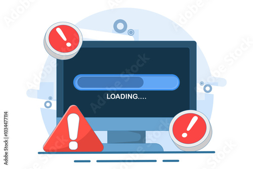 Failed process concept. unsuccessful and error. failed installation and update process of a program or system. cross with loading bar. symbol or icon. flat vector illustration.
