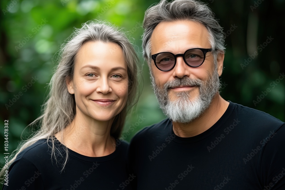 Fototapeta premium Charming Mid-Aged European Couple Posing Together Outdoors in Natural Light During a Sunny Day