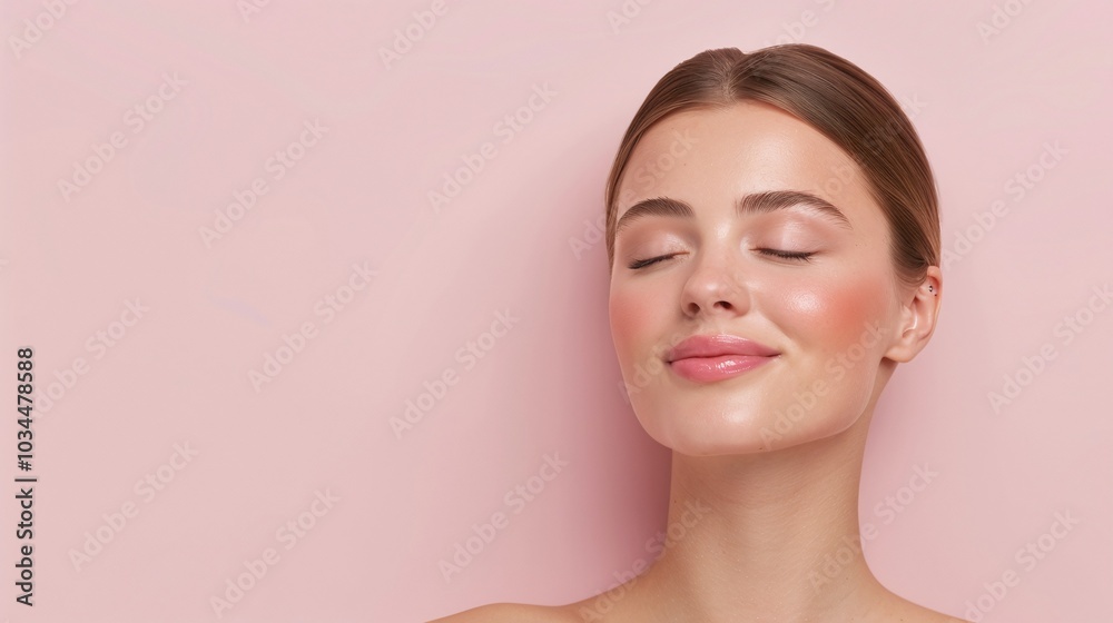 Woman with Closed Eyes, Blush Pink Background, Soft Pink Blush Makeup, Glossy Lips, Minimalist Beauty Portrait, Copy Space for Text, Radiant Glow, Soft Lighting
Woman with Closed Eyes, Blush Pink Background, Soft Pink Blush Makeup, Glossy Lips, Minimalist Beauty Portrait, Copy Space for Text, Radiant Glow, Soft Lighting
