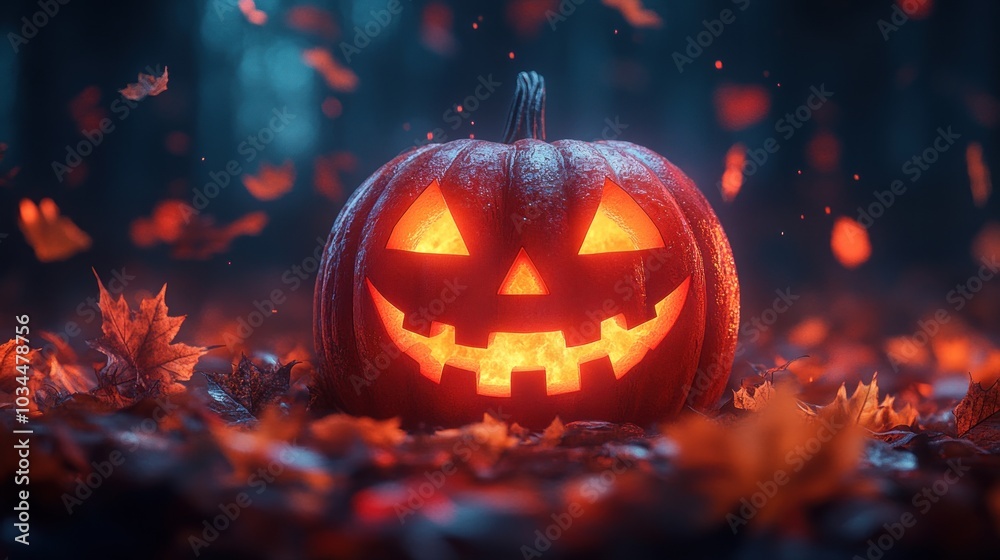 Spooky Jack-O-Lantern In The Forest Spooky Jack-O-Lantern In The Forest