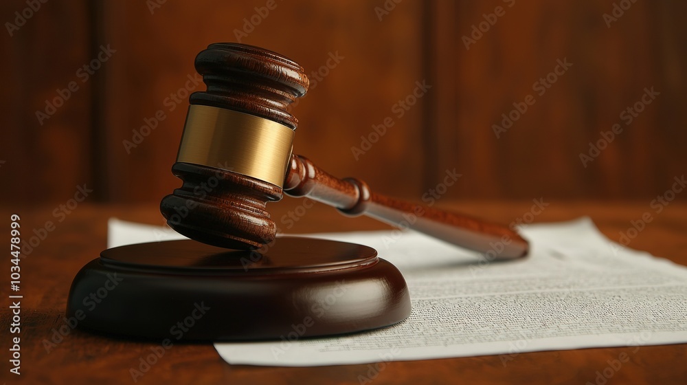 Image of a wooden gavel resting on a desk, accompanied by legal documents, symbolizing justice and legal proceedings. Image of a wooden gavel resting on a desk, accompanied by legal documents, symbolizing justice and legal proceedings.