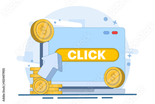 pay per click concept, paid advertising campaign, PPC, Promoting a brand to an audience, internet marketing, marketing campaign that pays for online advertising to attract users to visit a website.