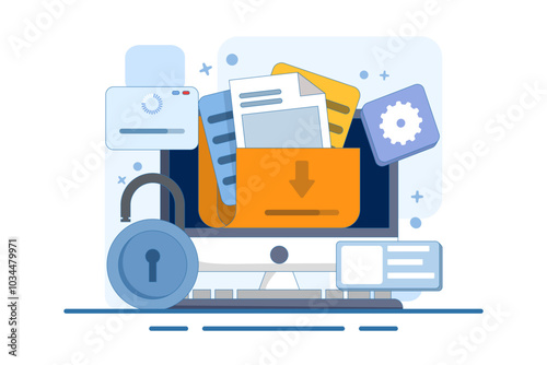 Personal data protection concept, Cyber ​​security, Internet security or information privacy, Security and safety of personal information. Document cyber security. Password protection. Illustration.